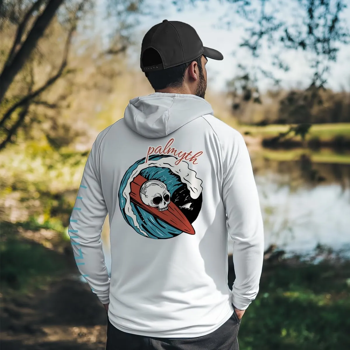 Palmyth Fishing Shirts for Men UPF 50  Sun Protection Hoodie Long Sleeve with UV Vented Neck Gaiter