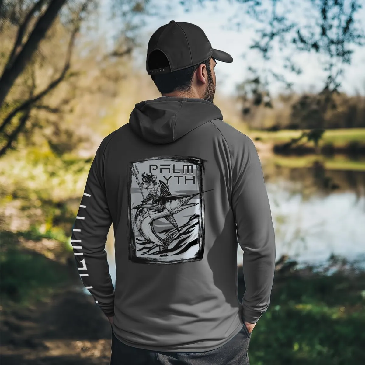 Palmyth Fishing Shirts for Men UPF 50  Sun Protection Hoodie Long Sleeve with UV Vented Neck Gaiter