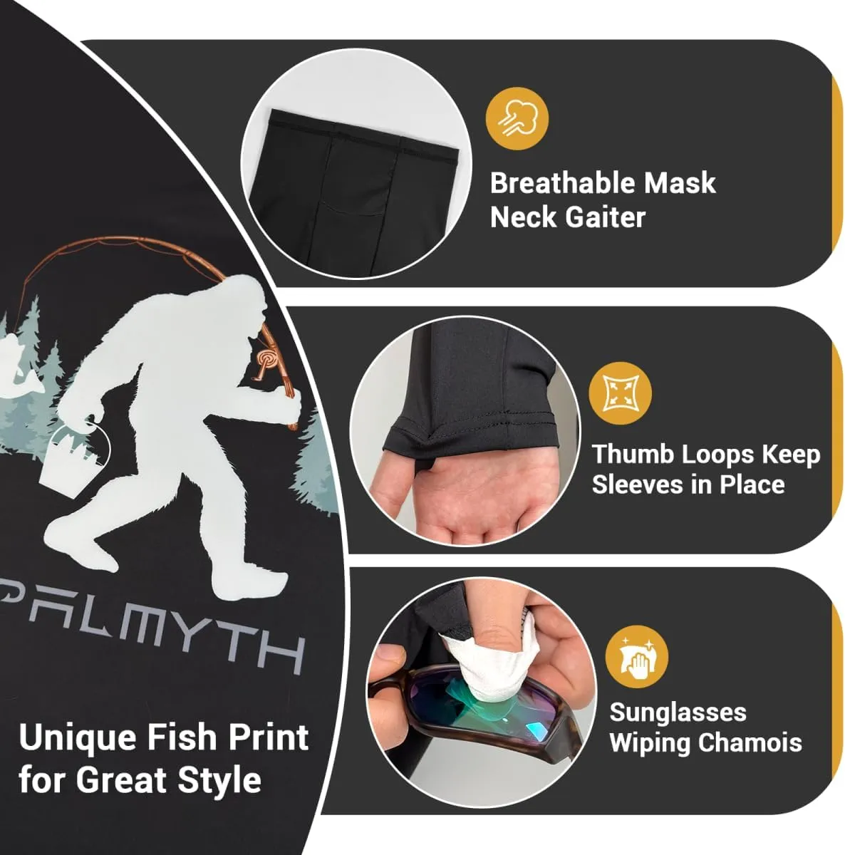 Palmyth Fishing Shirts for Men UPF 50  Sun Protection Hoodie Long Sleeve with UV Vented Neck Gaiter