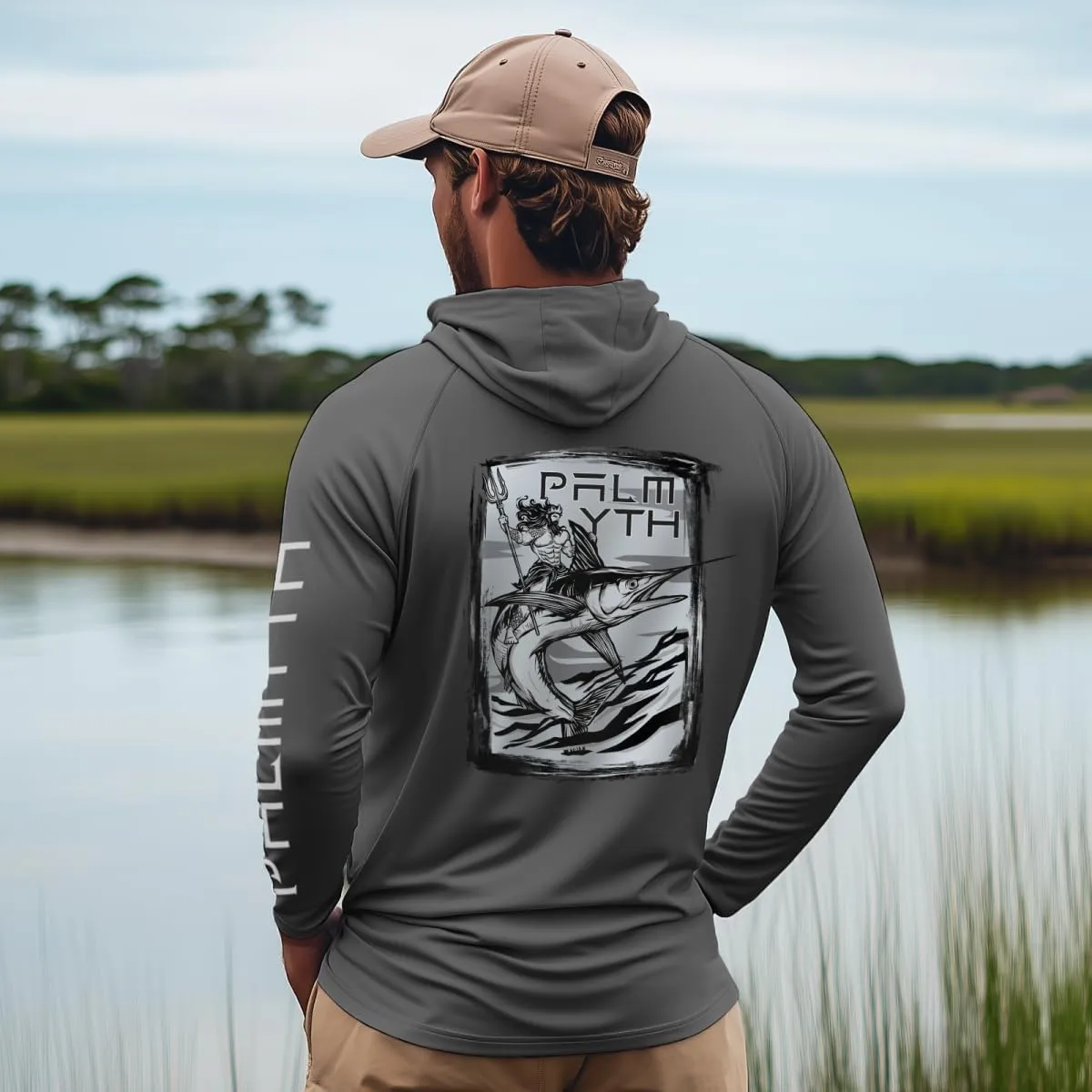 Palmyth Fishing Shirts for Men UPF 50  Sun Protection Hoodie Long Sleeve with UV Vented Neck Gaiter