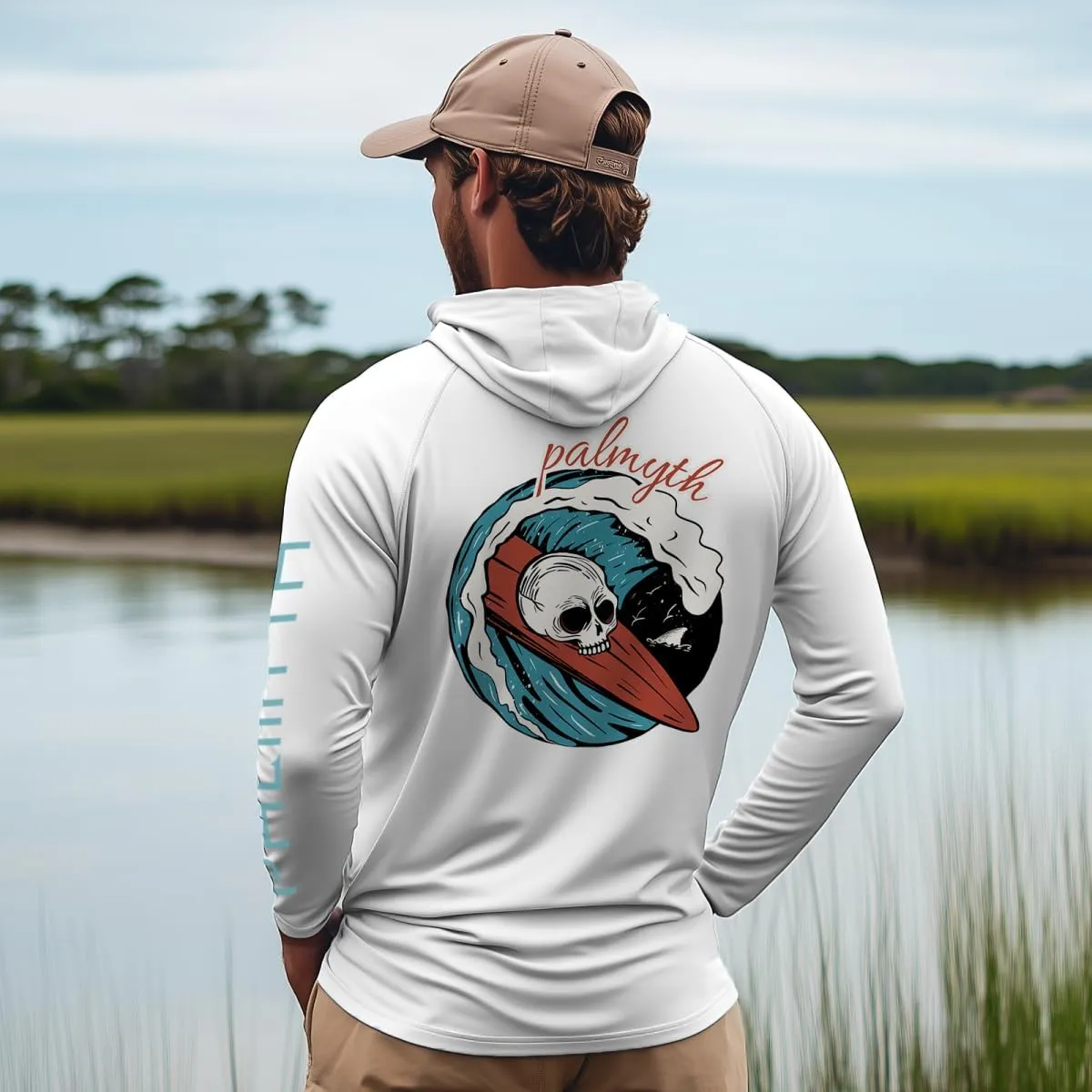 Palmyth Fishing Shirts for Men UPF 50  Sun Protection Hoodie Long Sleeve with UV Vented Neck Gaiter