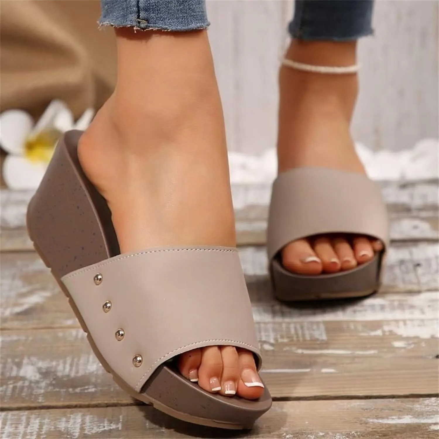 Platform Sandals for Women 2025 Vegan Leather Open Toe Slip On Espadrilles Wedges Comfort Wide Feet Walking Shoes
