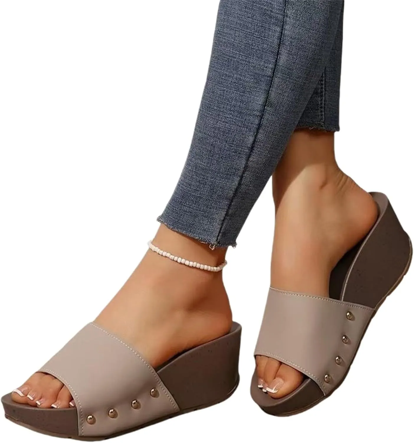 Platform Sandals for Women 2025 Vegan Leather Open Toe Slip On Espadrilles Wedges Comfort Wide Feet Walking Shoes
