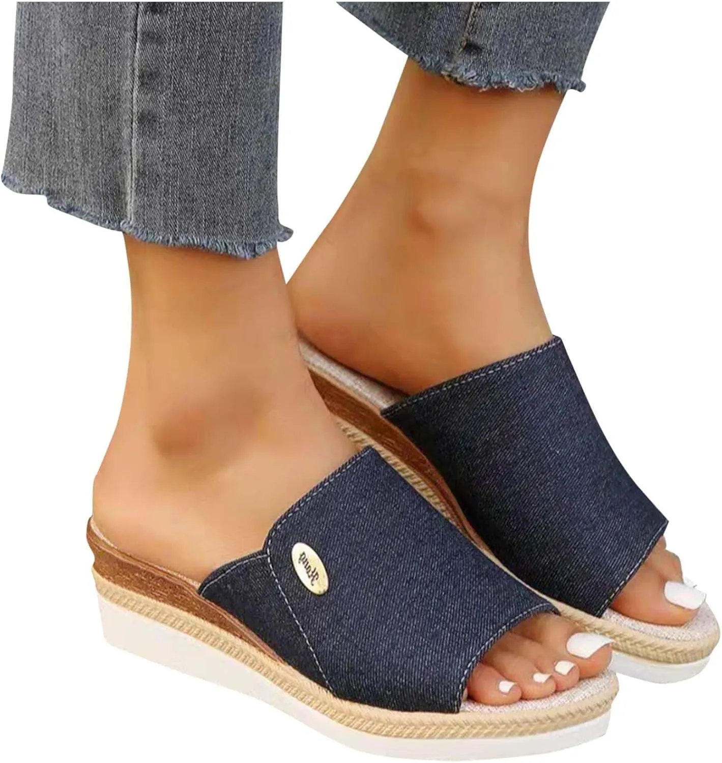 Platform Slip on Espadrille Sandals for Women Wedges Mules Slides Bohemia Sandals Platform Open Toe Beach Sandals Casual Summer Shoes for Everyday Wear