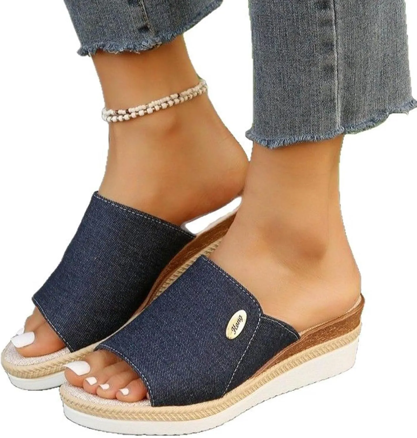Platform Slip on Espadrille Sandals for Women Wedges Mules Slides Bohemia Sandals Platform Open Toe Beach Sandals Casual Summer Shoes for Everyday Wear