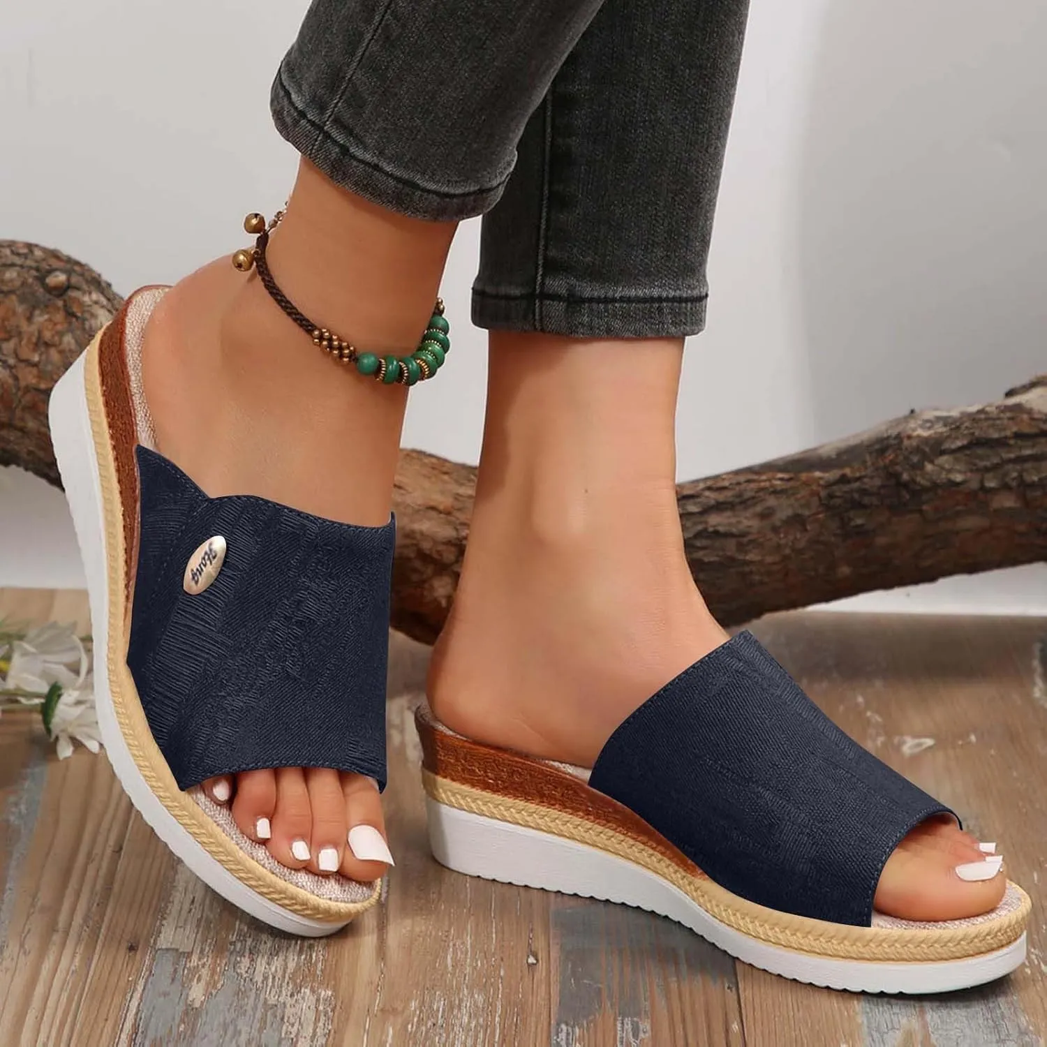 Platform Slip on Espadrille Sandals for Women Wedges Mules Slides Bohemia Sandals Platform Open Toe Beach Sandals Casual Summer Shoes for Everyday Wear