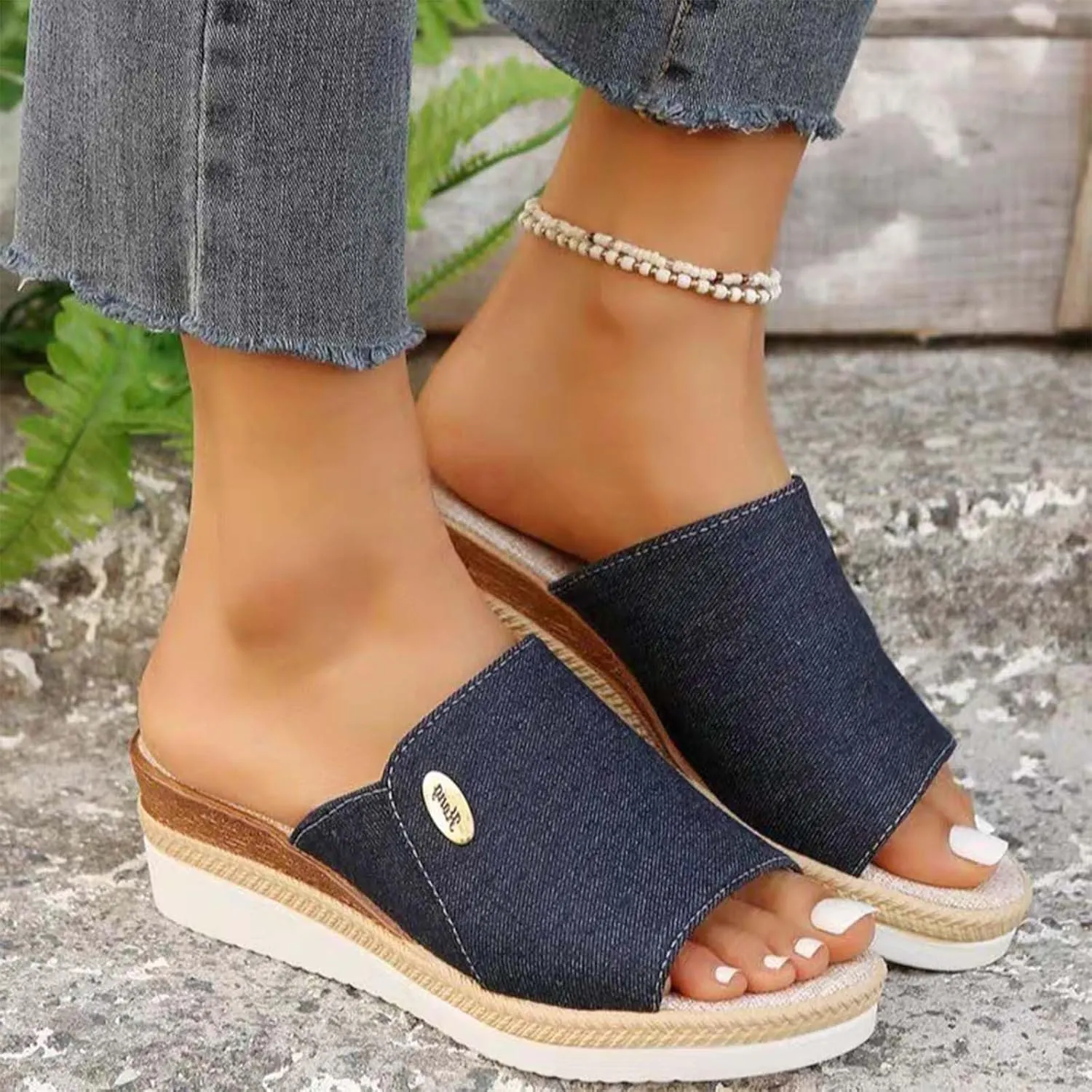Platform Slip on Espadrille Sandals for Women Wedges Mules Slides Bohemia Sandals Platform Open Toe Beach Sandals Casual Summer Shoes for Everyday Wear