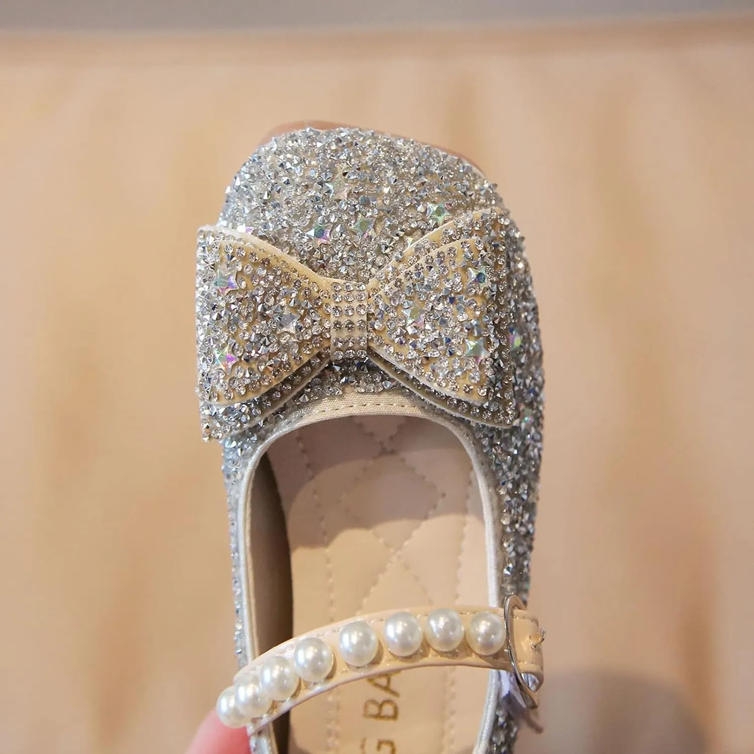 Princess Flat Sequins Little Girls Low Heels Pearl Buckle Dress Shoes Toddler Dress Ballet Mary Jane Bow Flat Shoes