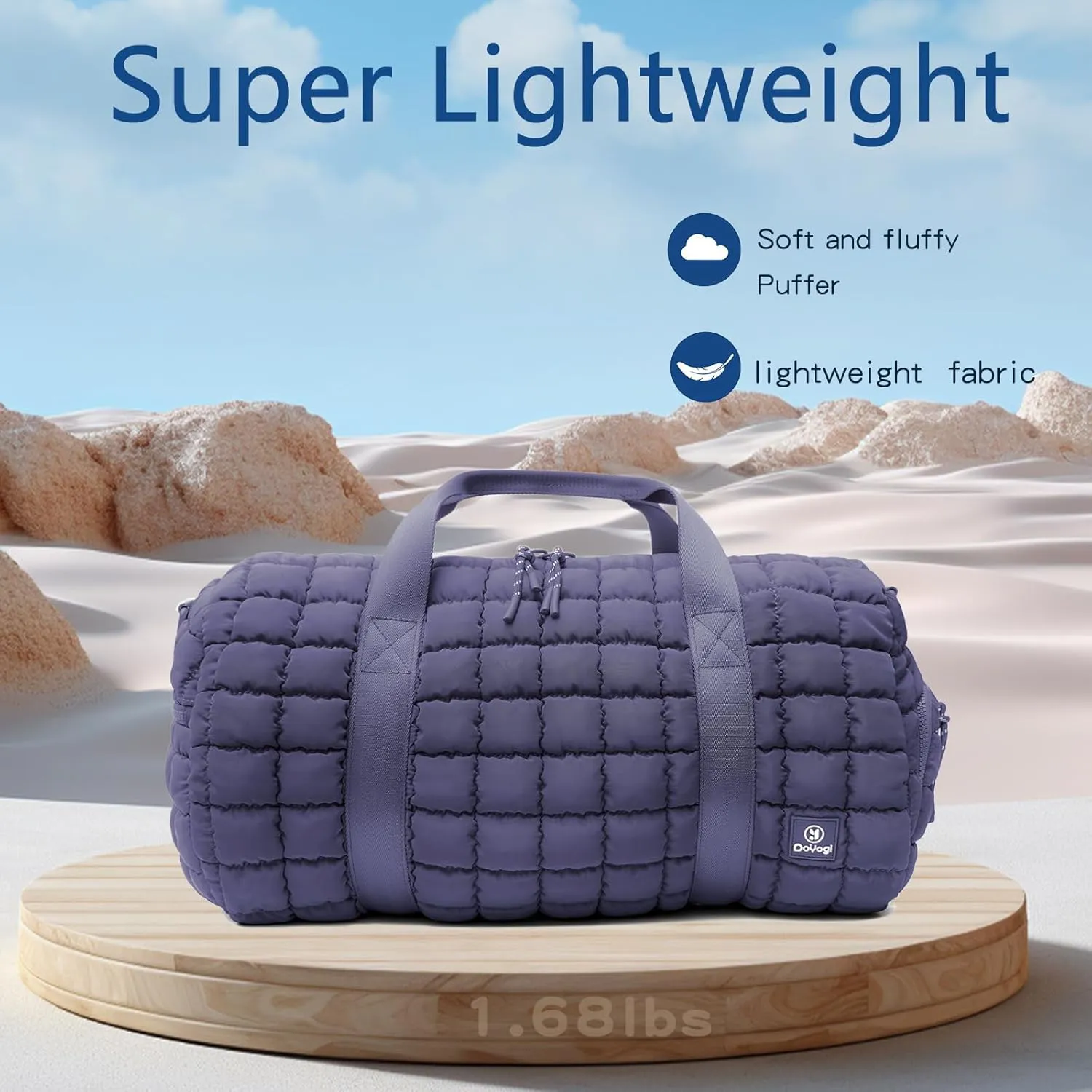 Quilted Gym Bag for Women,Duffle Bag for Travel with Wet Pocket,Carry on Weekender Bags for Women,Travel Bag with Shoe Compartment(Purple)