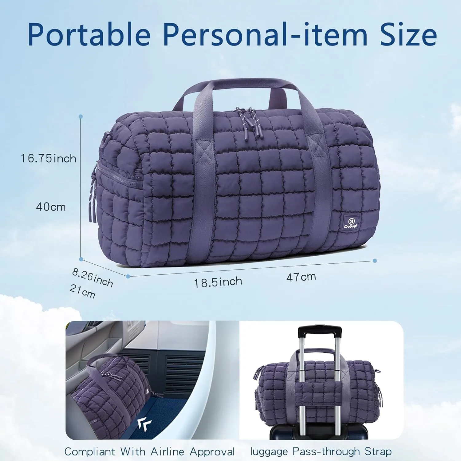 Quilted Gym Bag for Women,Duffle Bag for Travel with Wet Pocket,Carry on Weekender Bags for Women,Travel Bag with Shoe Compartment(Purple)