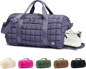 Quilted Gym Bag for Women,Duffle Bag for Travel with Wet Pocket,Carry on Weekender Bags for Women,Travel Bag with Shoe Compartment(Purple)