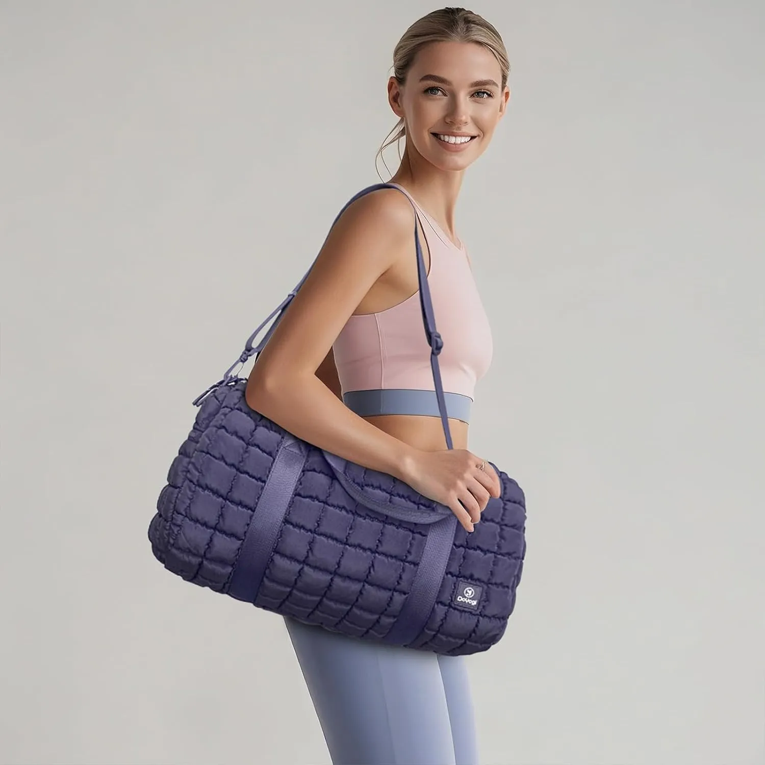 Quilted Gym Bag for Women,Duffle Bag for Travel with Wet Pocket,Carry on Weekender Bags for Women,Travel Bag with Shoe Compartment(Purple)