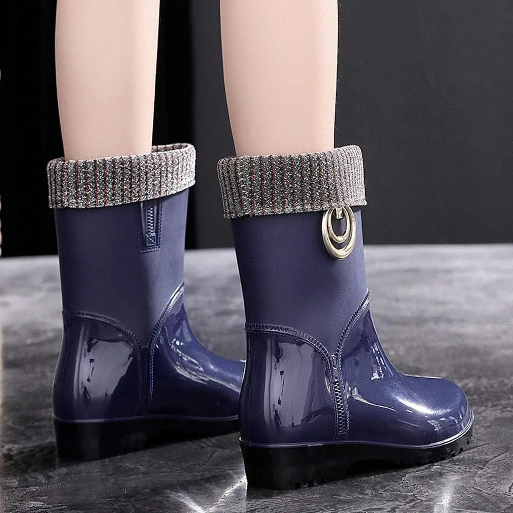 Rain Boots Women Tall Waterproof Knitted Lined Mens Grounded Footwear Booties Barefoot Shoes Casual Fall Mid Calf Rain Boots for Women,Waterproof Garden Womens Winter Boots