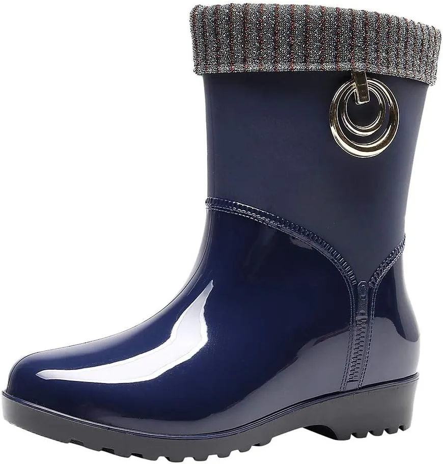 Rain Boots Women Tall Waterproof Knitted Lined Mens Grounded Footwear Booties Barefoot Shoes Casual Fall Mid Calf Rain Boots for Women,Waterproof Garden Womens Winter Boots