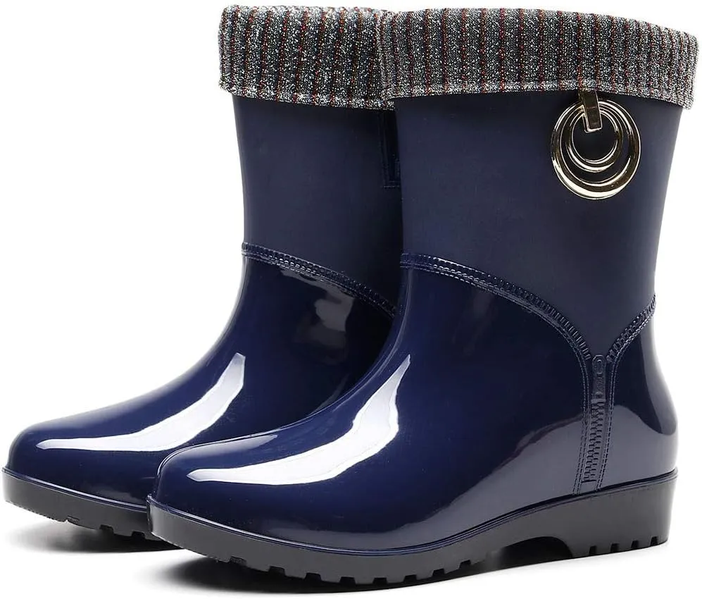 Rain Boots Women Tall Waterproof Knitted Lined Mens Grounded Footwear Booties Barefoot Shoes Casual Fall Mid Calf Rain Boots for Women,Waterproof Garden Womens Winter Boots
