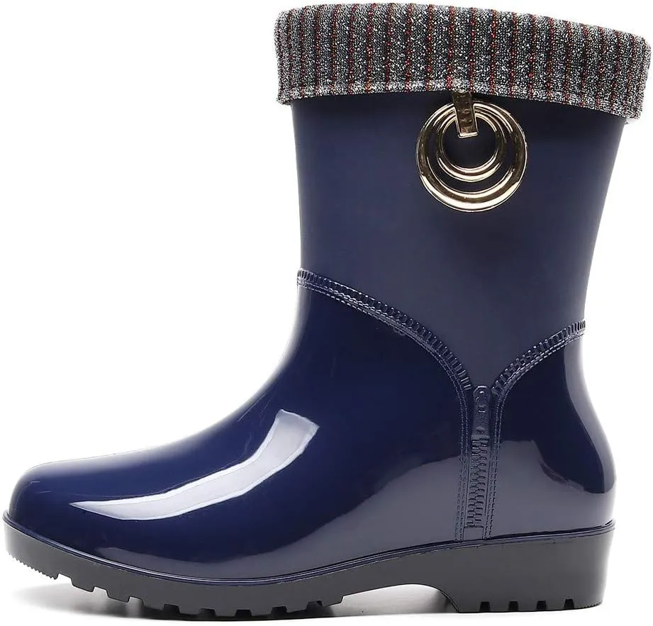Rain Boots Women Tall Waterproof Knitted Lined Mens Grounded Footwear Booties Barefoot Shoes Casual Fall Mid Calf Rain Boots for Women,Waterproof Garden Womens Winter Boots