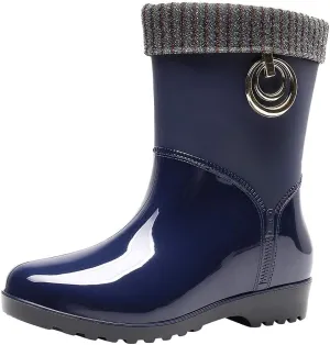 Rain Boots Women Tall Waterproof Knitted Lined Mens Grounded Footwear Booties Barefoot Shoes Casual Fall Mid Calf Rain Boots for Women,Waterproof Garden Womens Winter Boots