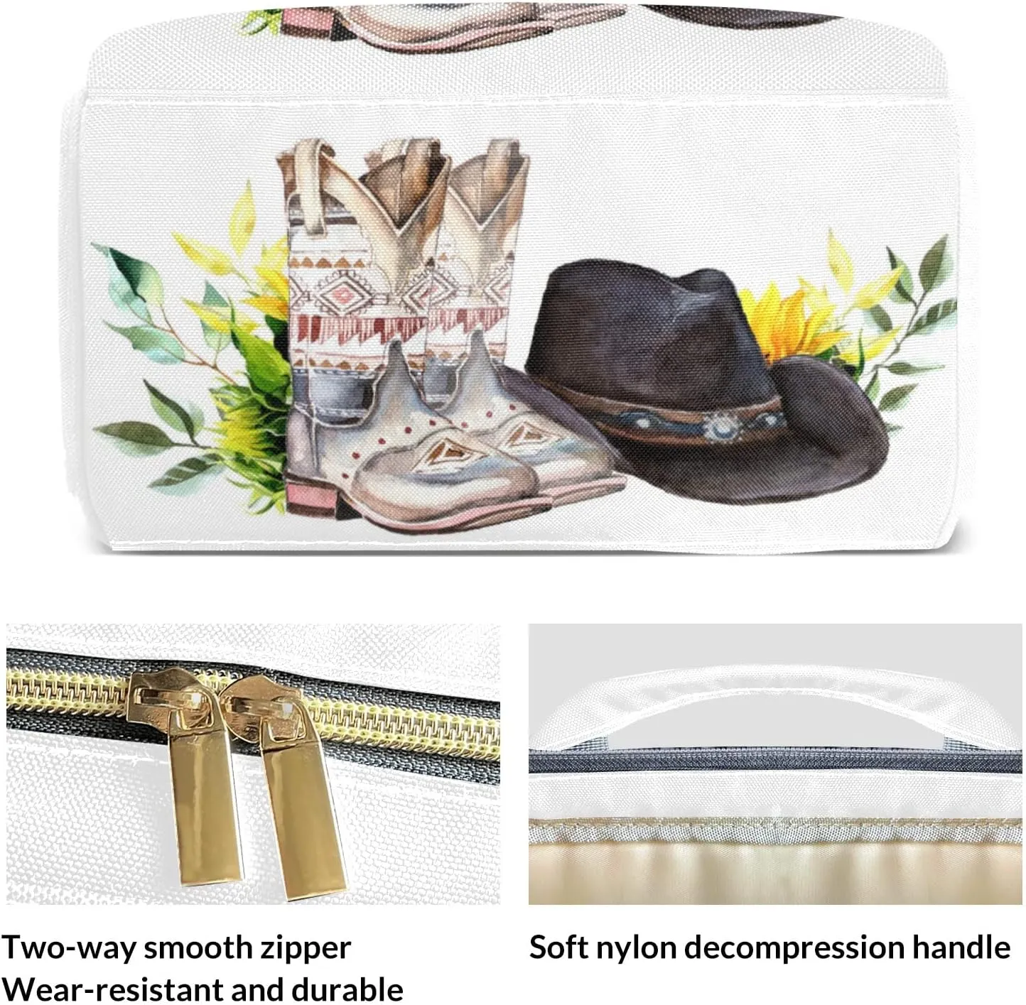 Retro Cowboy Boot Hat Personalized Large Capacity Diaper Bags,Custom Name Backpack Casual Daypack Bag Nappy Bag Gifts
