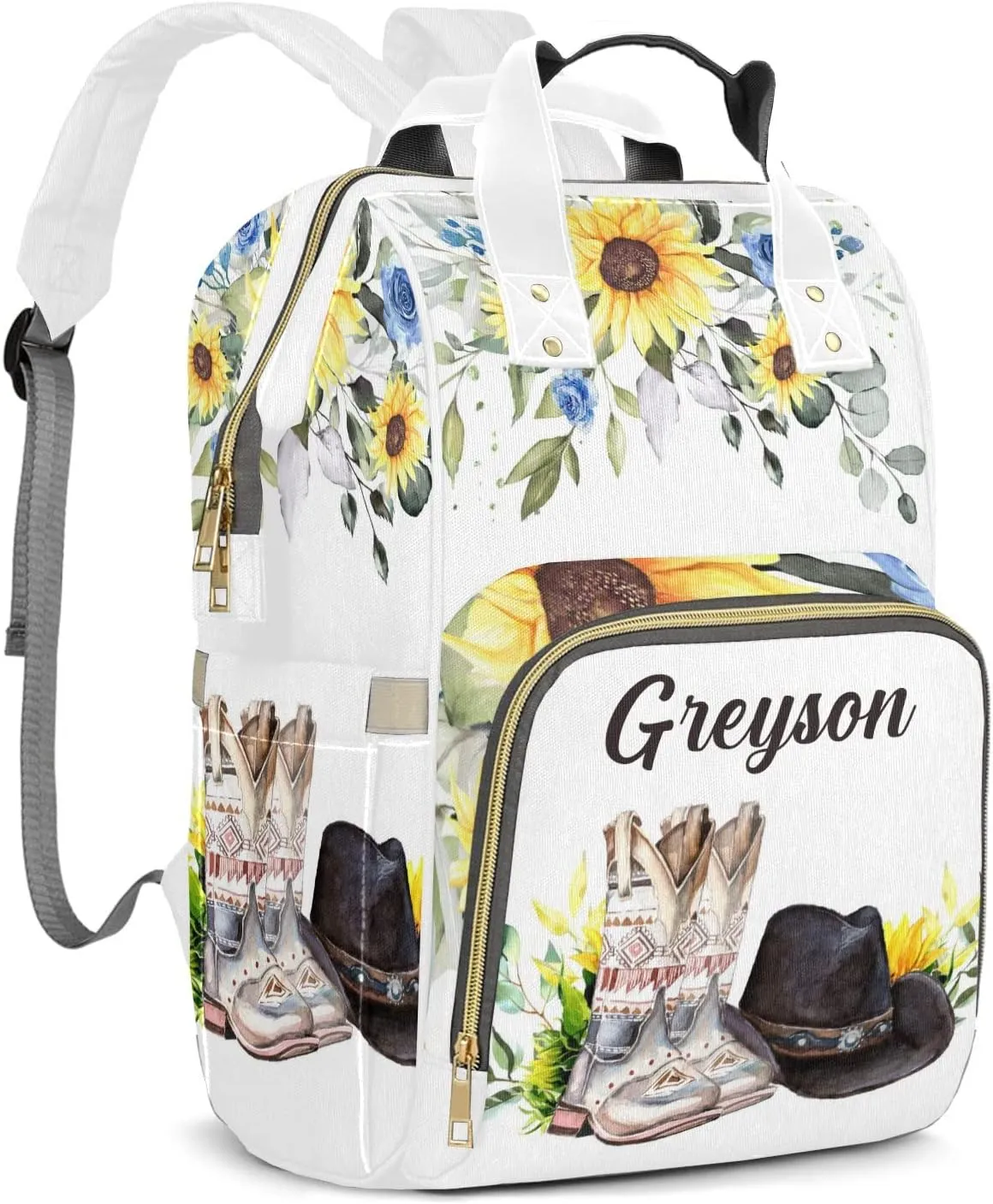 Retro Cowboy Boot Hat Personalized Large Capacity Diaper Bags,Custom Name Backpack Casual Daypack Bag Nappy Bag Gifts