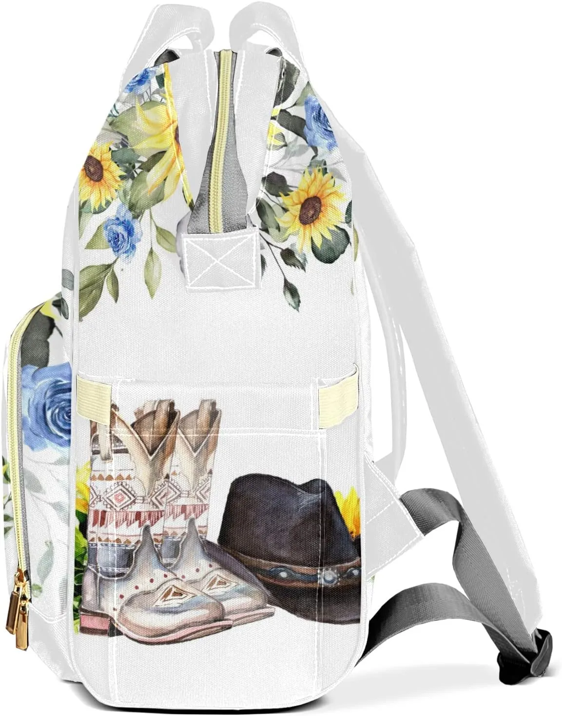 Retro Cowboy Boot Hat Personalized Large Capacity Diaper Bags,Custom Name Backpack Casual Daypack Bag Nappy Bag Gifts