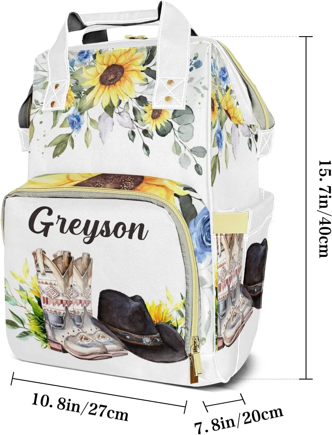 Retro Cowboy Boot Hat Personalized Large Capacity Diaper Bags,Custom Name Backpack Casual Daypack Bag Nappy Bag Gifts