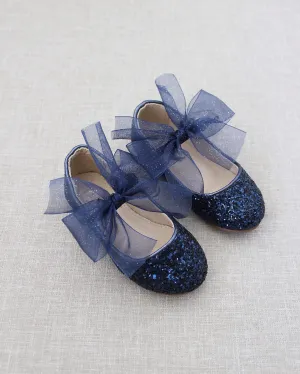 Rock Glitter Maryjane Flats with Chiffon Bow
