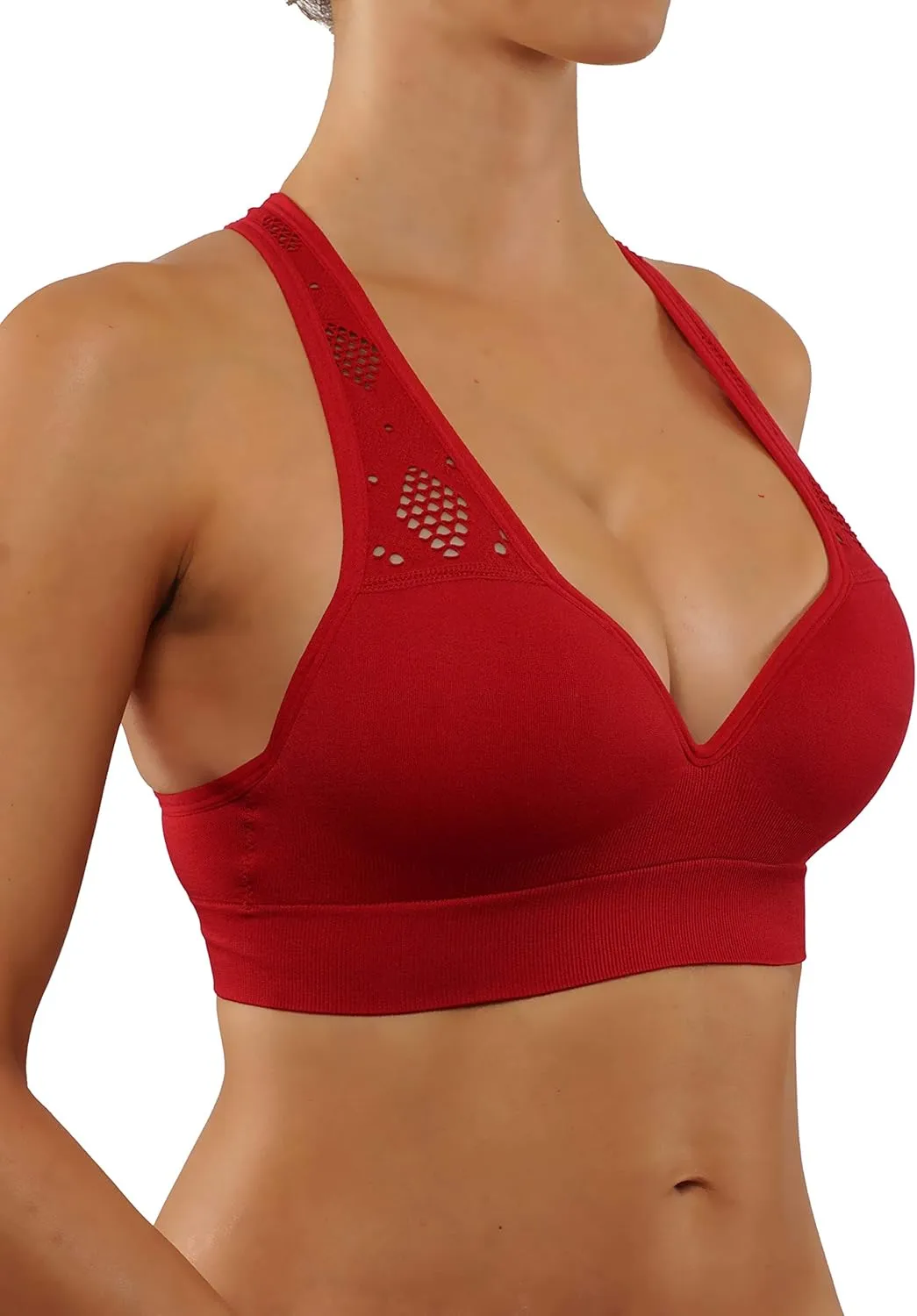 ROUGHRIVER Women's Yoga Crop Top Sports Bra with NOT Removable Adding Volume Pads Breathable Race Back