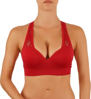 ROUGHRIVER Women's Yoga Crop Top Sports Bra with NOT Removable Adding Volume Pads Breathable Race Back