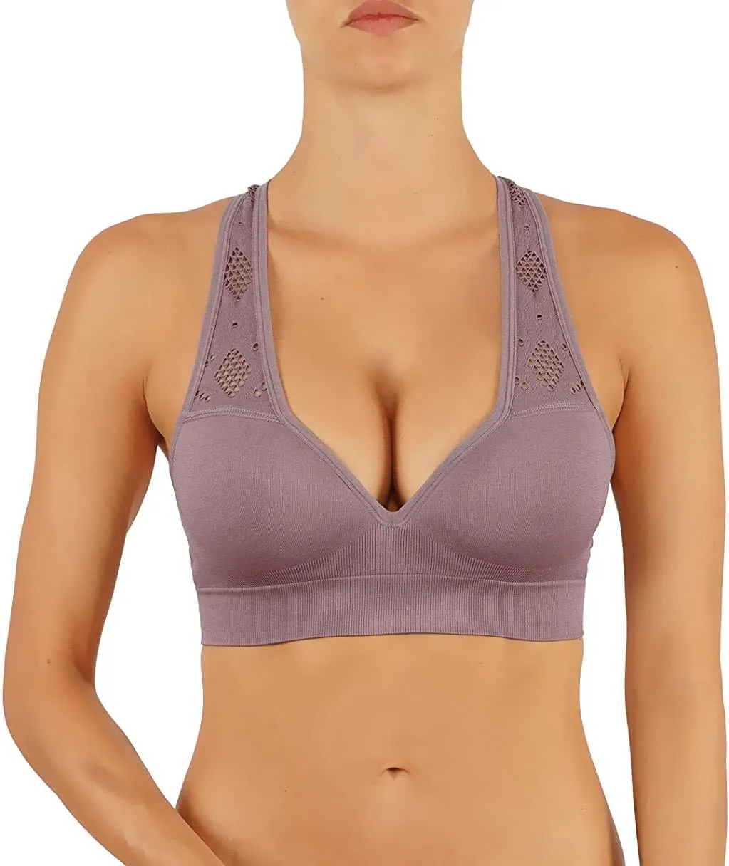 ROUGHRIVER Women's Yoga Crop Top Sports Bra with NOT Removable Adding Volume Pads Breathable Race Back