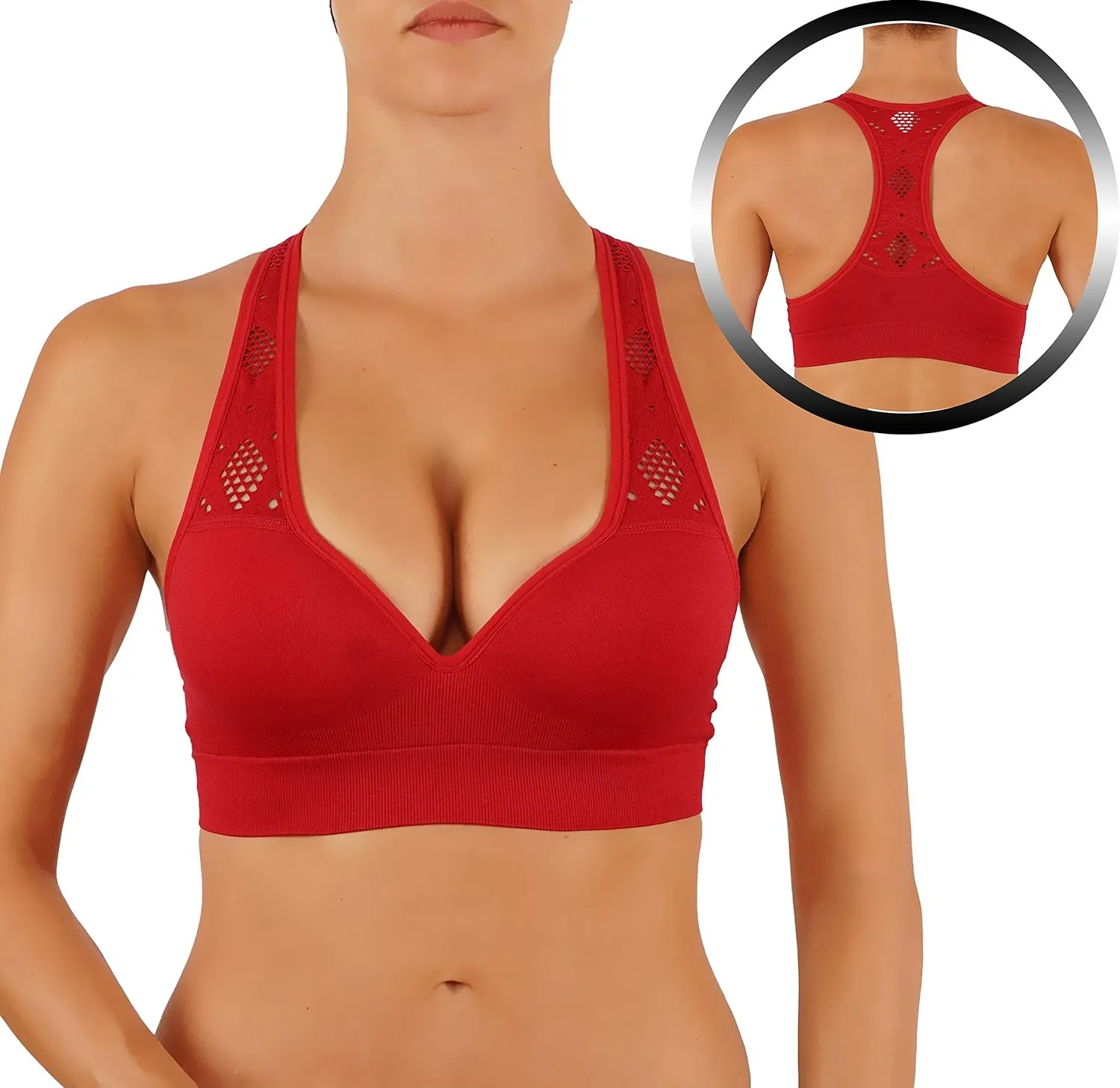 ROUGHRIVER Women's Yoga Crop Top Sports Bra with NOT Removable Adding Volume Pads Breathable Race Back