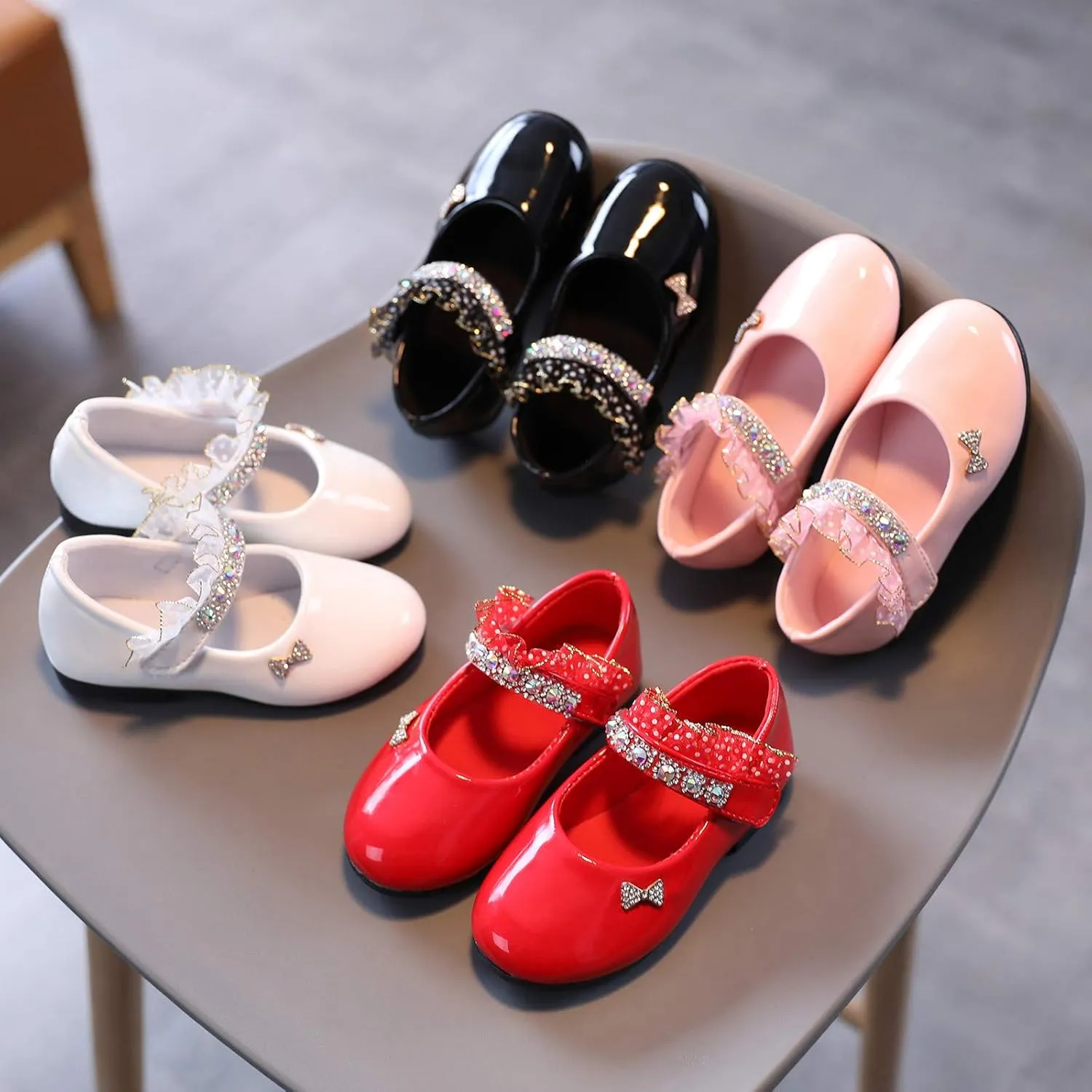 rystal Lace Princess Mary Jane Dress Shoes Princess Low Heel Dance Shoes Pary Wedding Slip On Ballet Flat
