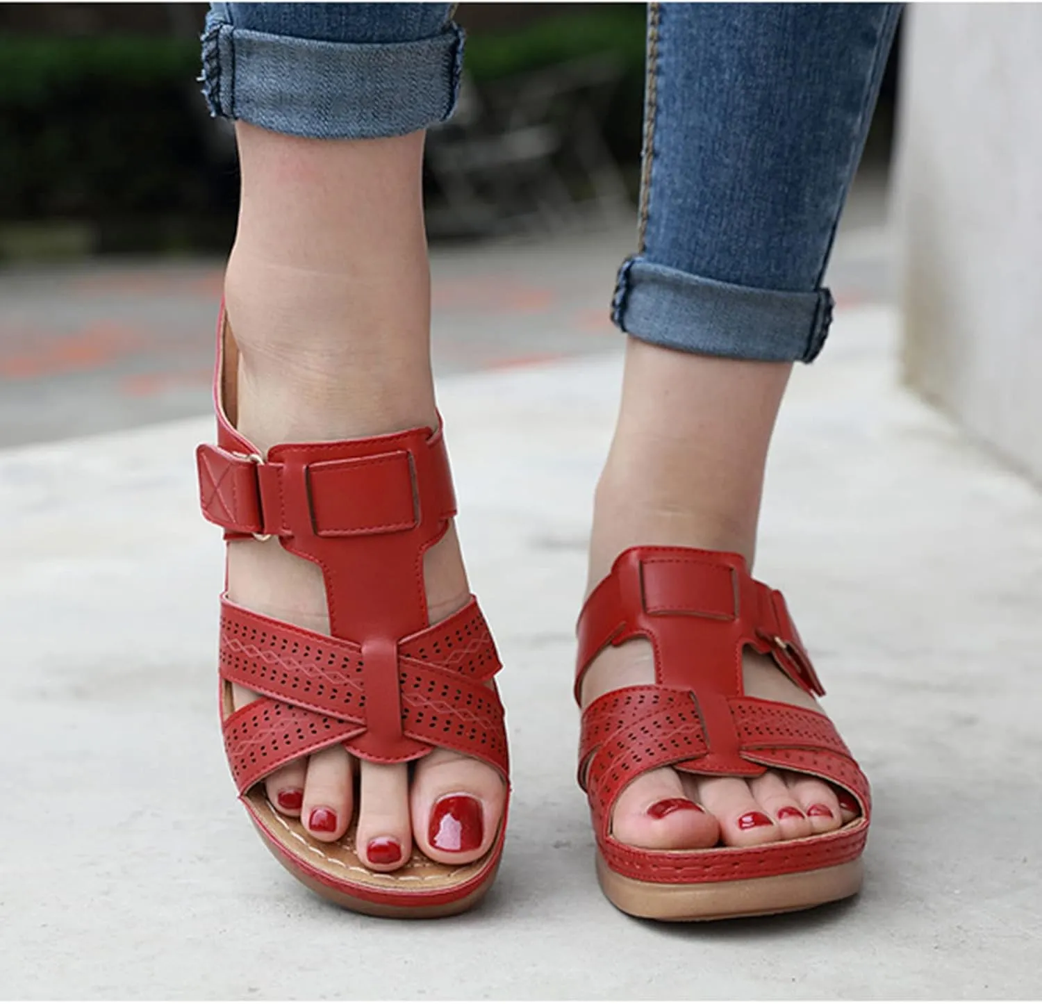 Sandals for Women Slip On Shoe, Womens Wedge Sandal Summer Walking Platform Sandals, Dressy Casual Comfortable Orthopedic Slide Slipper