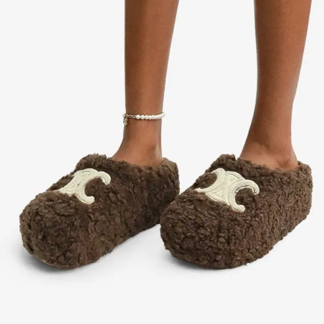 SASKIA Brown Faux Fur Slip On Clog