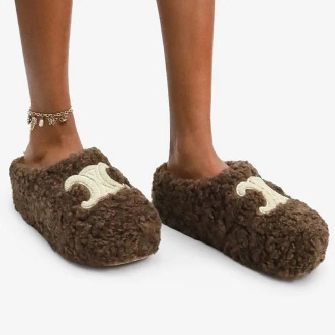 SASKIA Brown Faux Fur Slip On Clog
