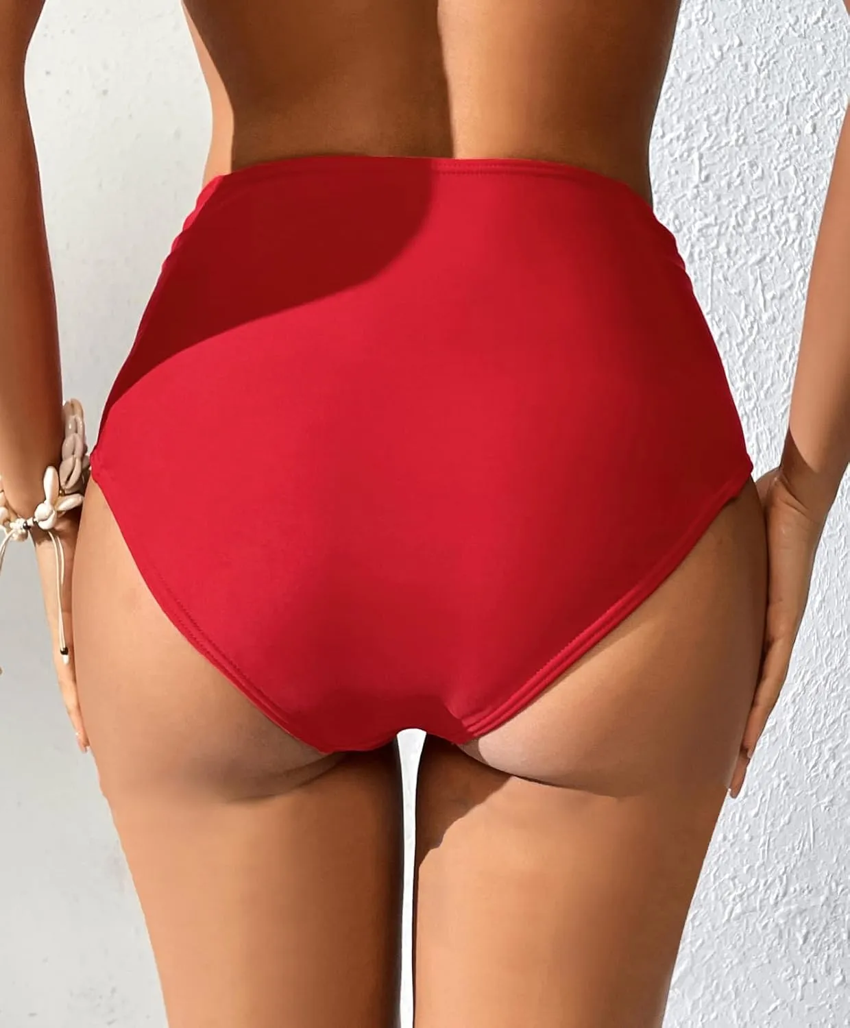SherryDC Women's High Waisted Swimsuit Bottom Ruched Tummy Control Bikini Swim Bottom Tankini Briefs with Two Pockets