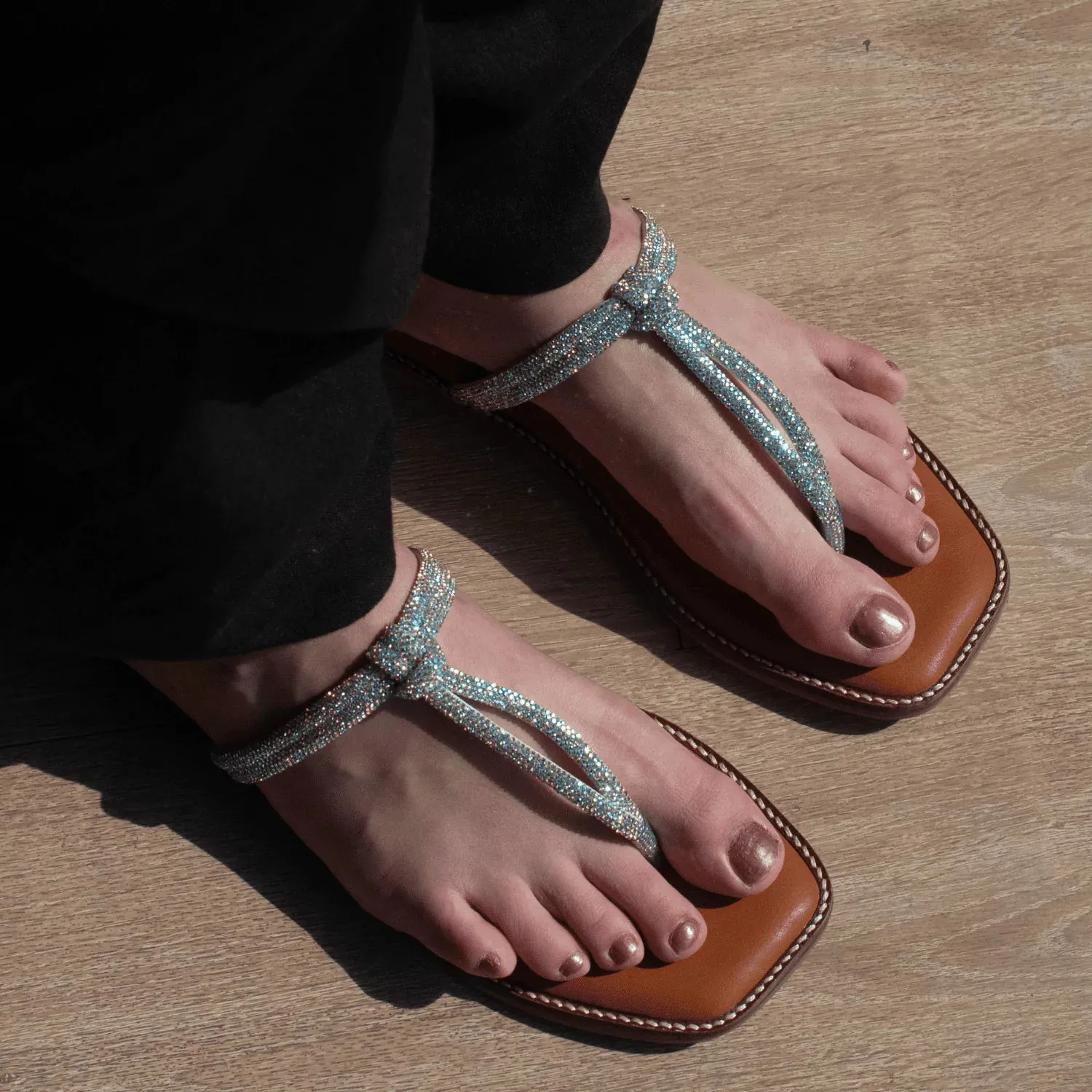 Shiny Thong Rhinestones Slides