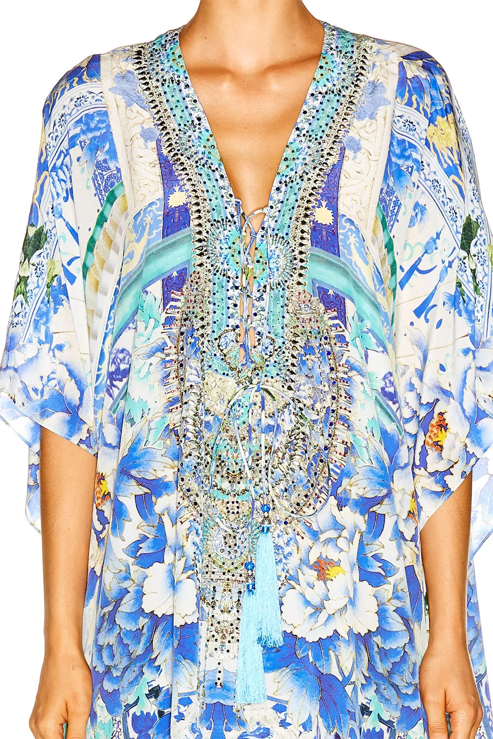 SHORT LACE UP KAFTAN PORCELAIN PARADISE