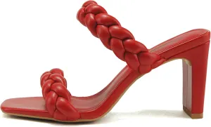 Soda Found - Women's Braided Heeled Square Toe Block Heel Sandals