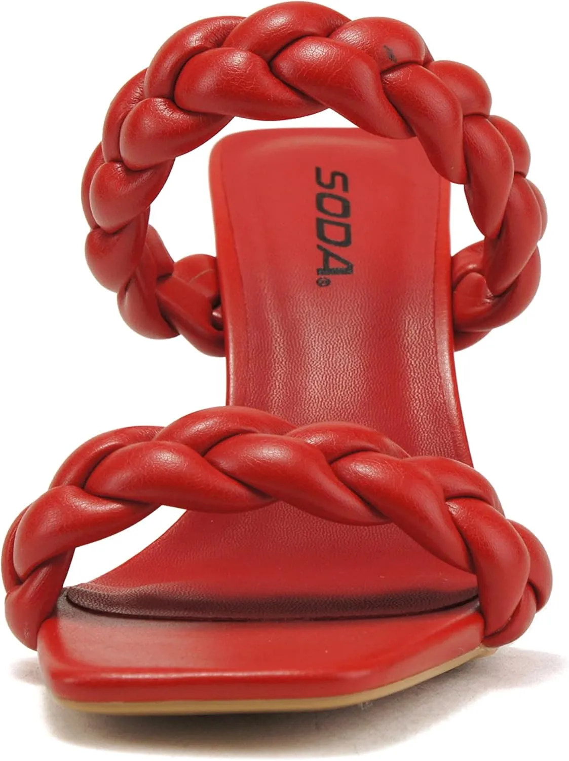Soda Found - Women's Braided Heeled Square Toe Block Heel Sandals