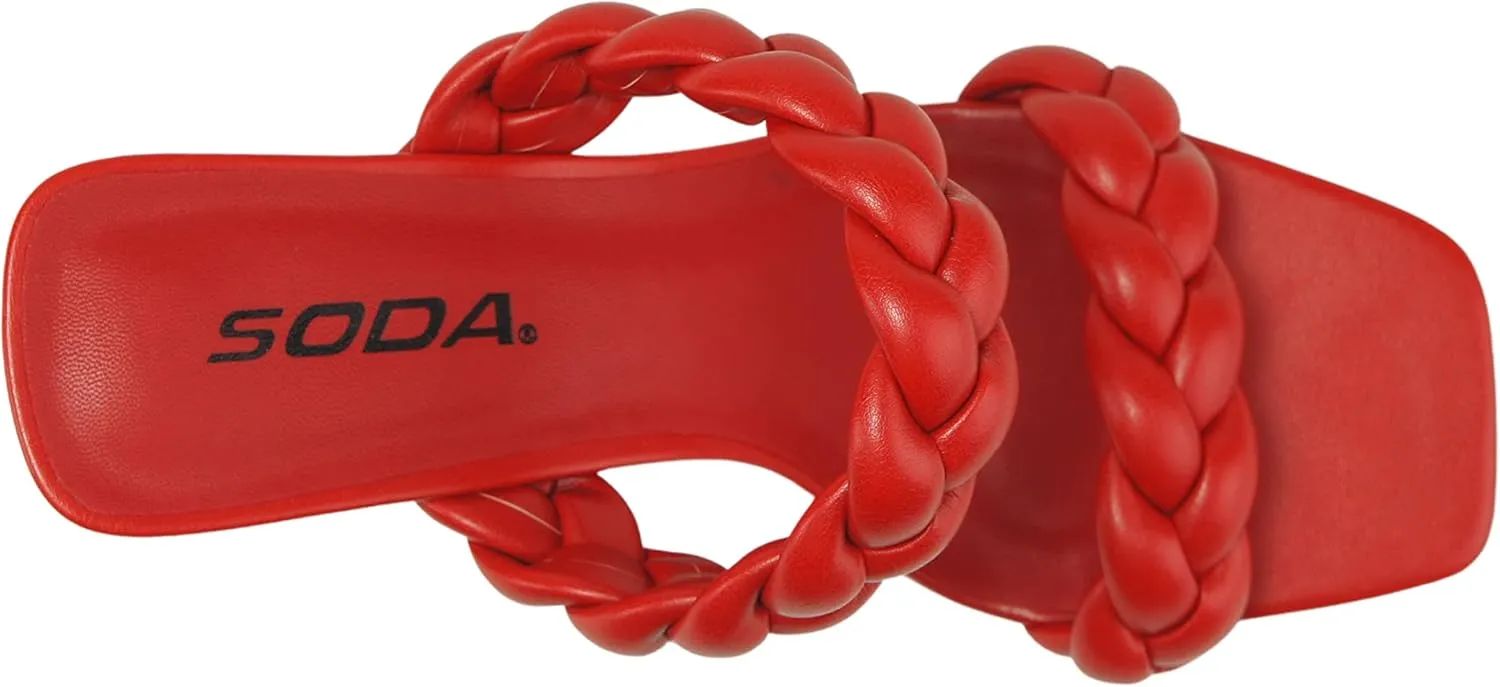 Soda Found - Women's Braided Heeled Square Toe Block Heel Sandals