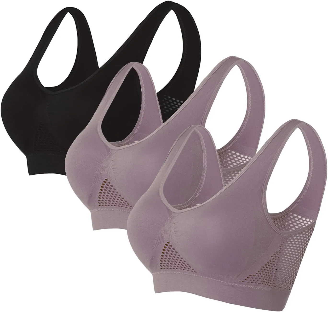 Sports Bras Women 2025 Wireless Hollow Breathable Cool Liftup Full Support Yoga Bra with Removable Pads 3 Pack