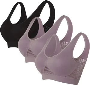 Sports Bras Women 2025 Wireless Hollow Breathable Cool Liftup Full Support Yoga Bra with Removable Pads 3 Pack