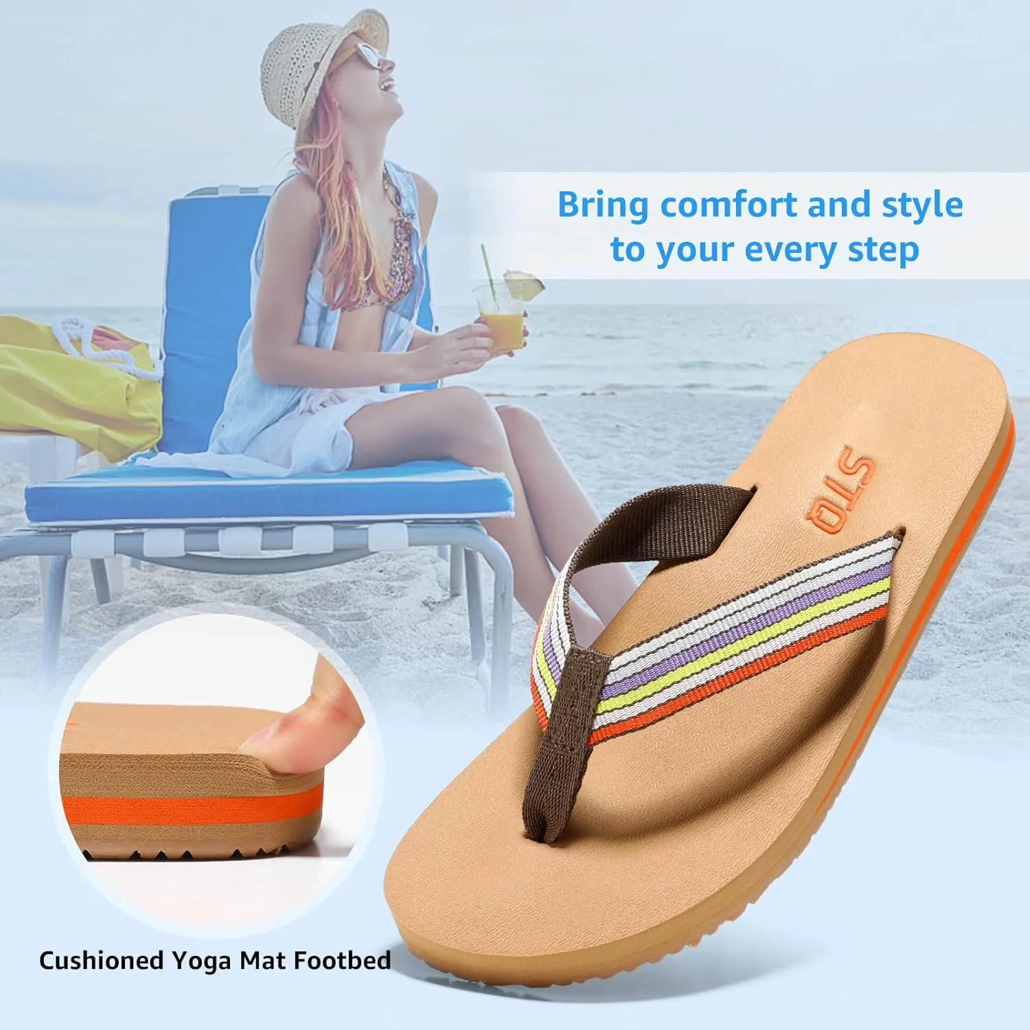 STQ Womens Quick Dry Flip FlopsArch Support Thong Sandals