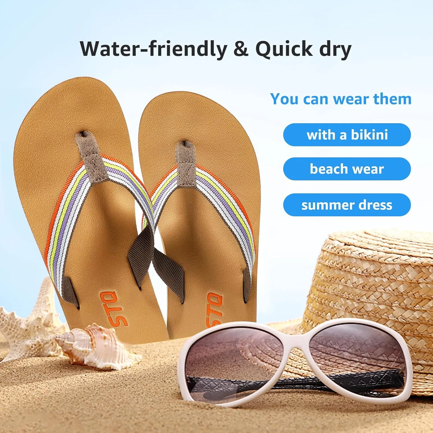 STQ Womens Quick Dry Flip FlopsArch Support Thong Sandals