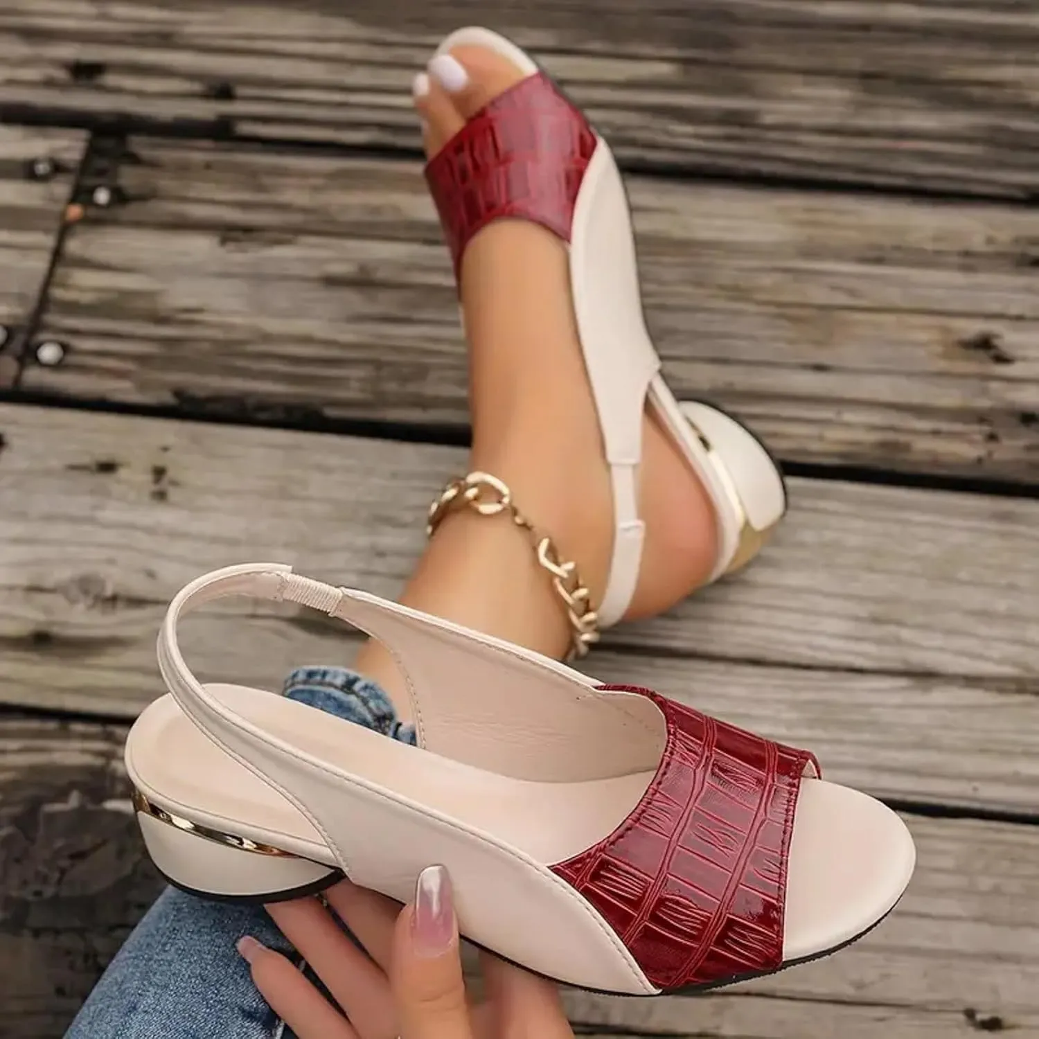 Summer Sandals For Women 2025,Women's Peep Toe Round Toes Orthopedic Adjustable Chunky Heels Backless Slingback Slip On Sandal Ladies Comfy Dressy Shoes for Outdoor Indoor Daily Wear