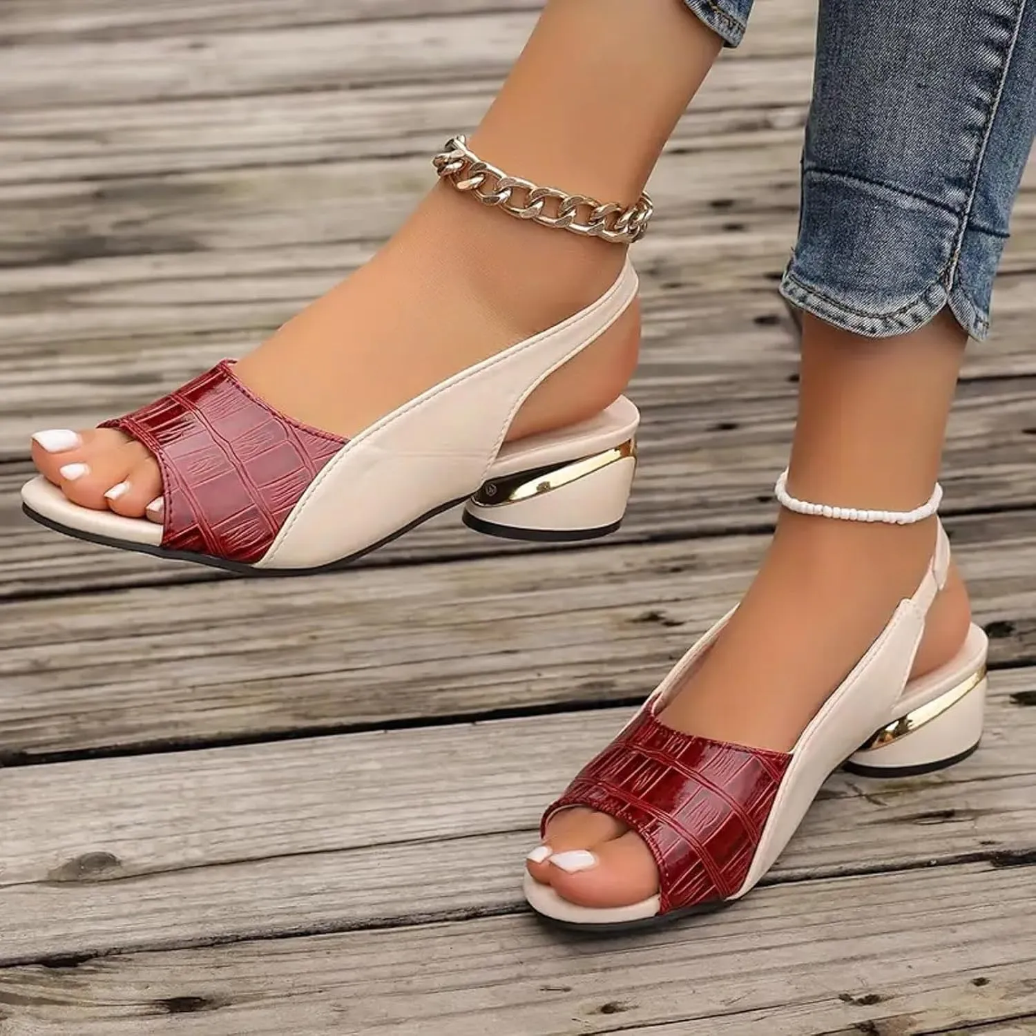 Summer Sandals For Women 2025,Women's Peep Toe Round Toes Orthopedic Adjustable Chunky Heels Backless Slingback Slip On Sandal Ladies Comfy Dressy Shoes for Outdoor Indoor Daily Wear