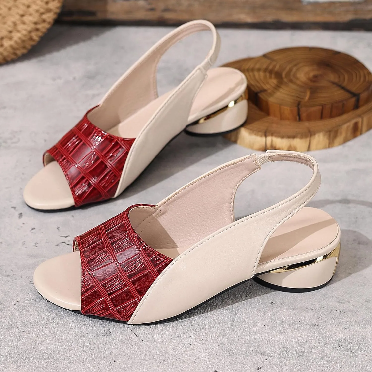 Summer Sandals For Women 2025,Women's Peep Toe Round Toes Orthopedic Adjustable Chunky Heels Backless Slingback Slip On Sandal Ladies Comfy Dressy Shoes for Outdoor Indoor Daily Wear