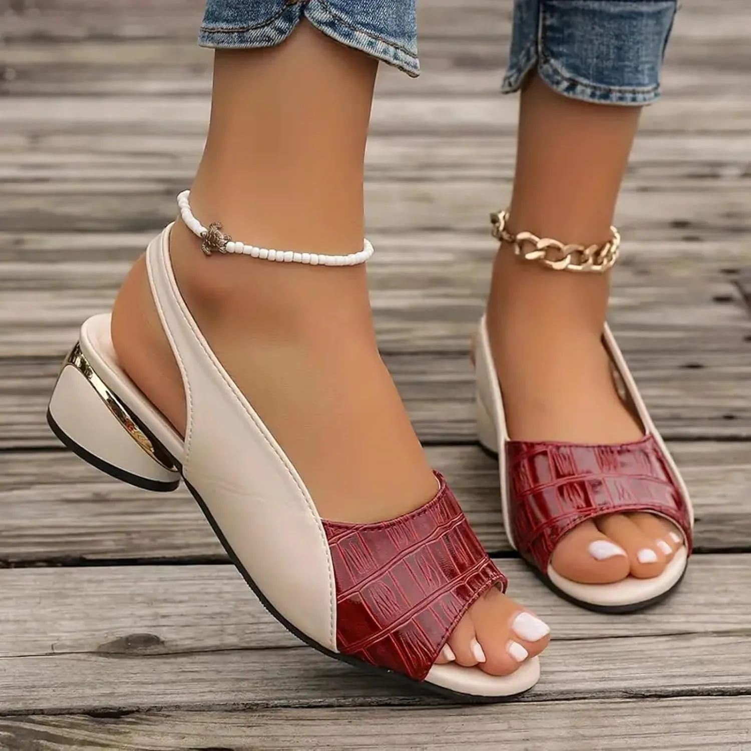Summer Sandals For Women 2025,Women's Peep Toe Round Toes Orthopedic Adjustable Chunky Heels Backless Slingback Slip On Sandal Ladies Comfy Dressy Shoes for Outdoor Indoor Daily Wear