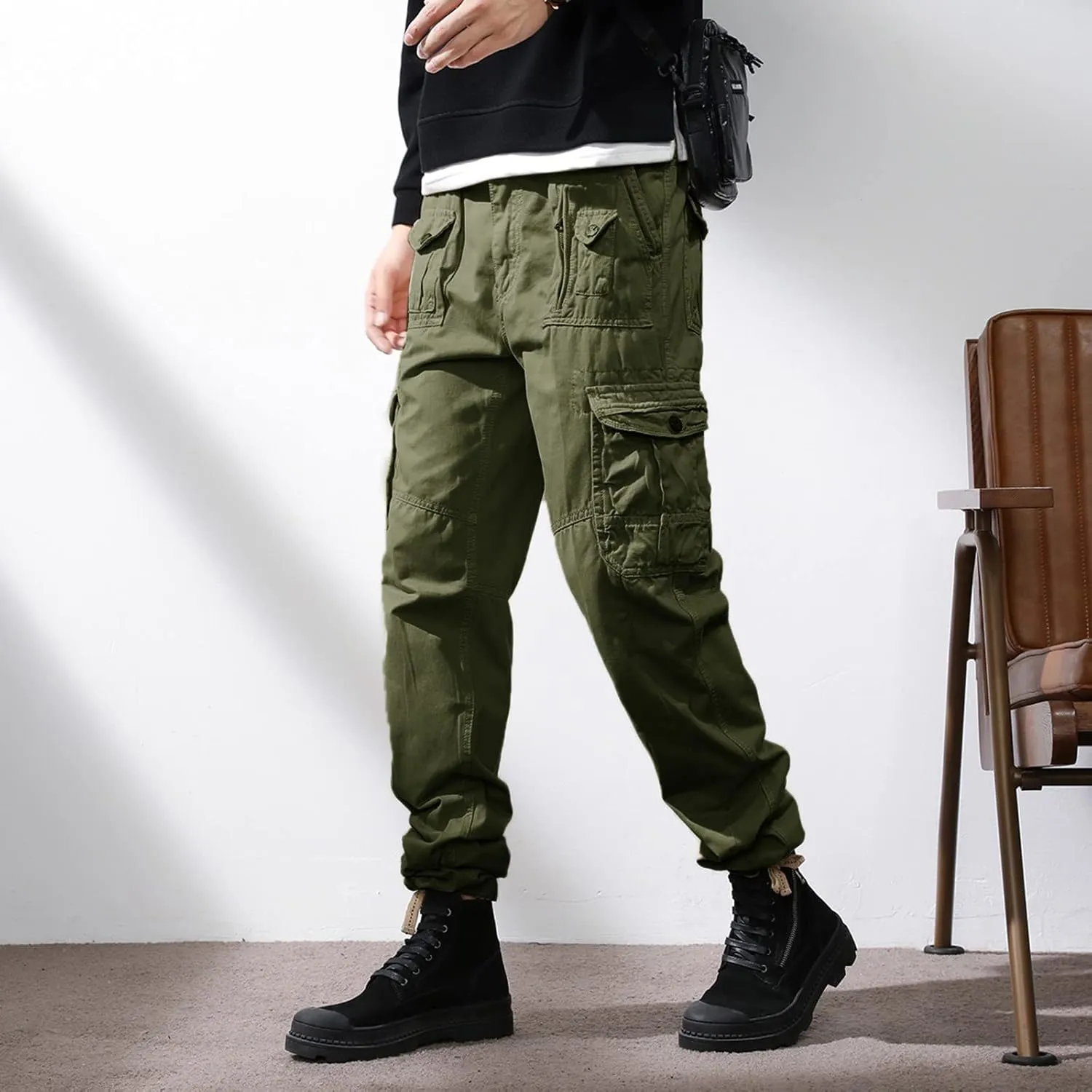 Tactical Pants for Men Stretch Lightweight Cargo Sweatpants Stretch Waistband Workout Joggers Athletic Hiking Pants