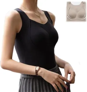 Thickened Warm Tank Top with Shelf Bra,Women Soft Sleeveless Camisole Base Layer,Fleece Lined Vest with Built - in Bra